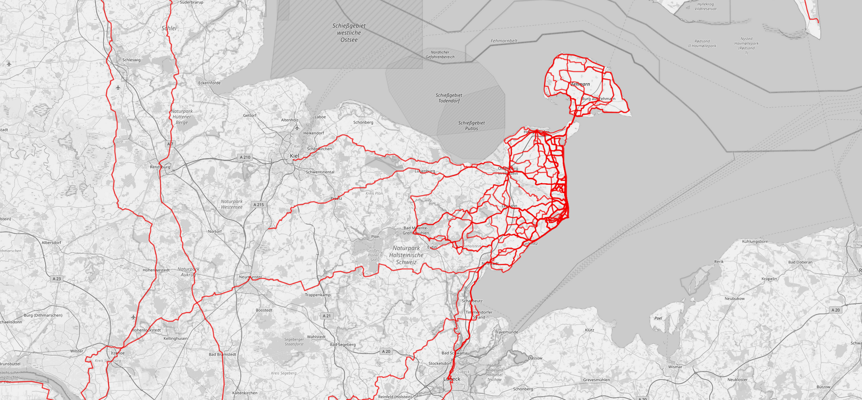 Heatmap meiner Radfahrten in Schleswig-Holstein
